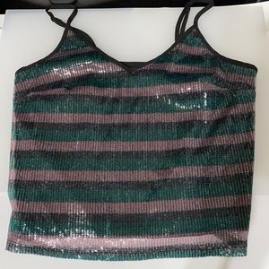 Sequin Tank Top Multi-color Mauve, Green, & Black XS